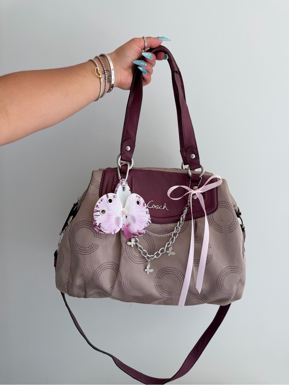 vintage Coach Ashley Op Art Purple & Beige Tote Bag - Picture 4 of 11